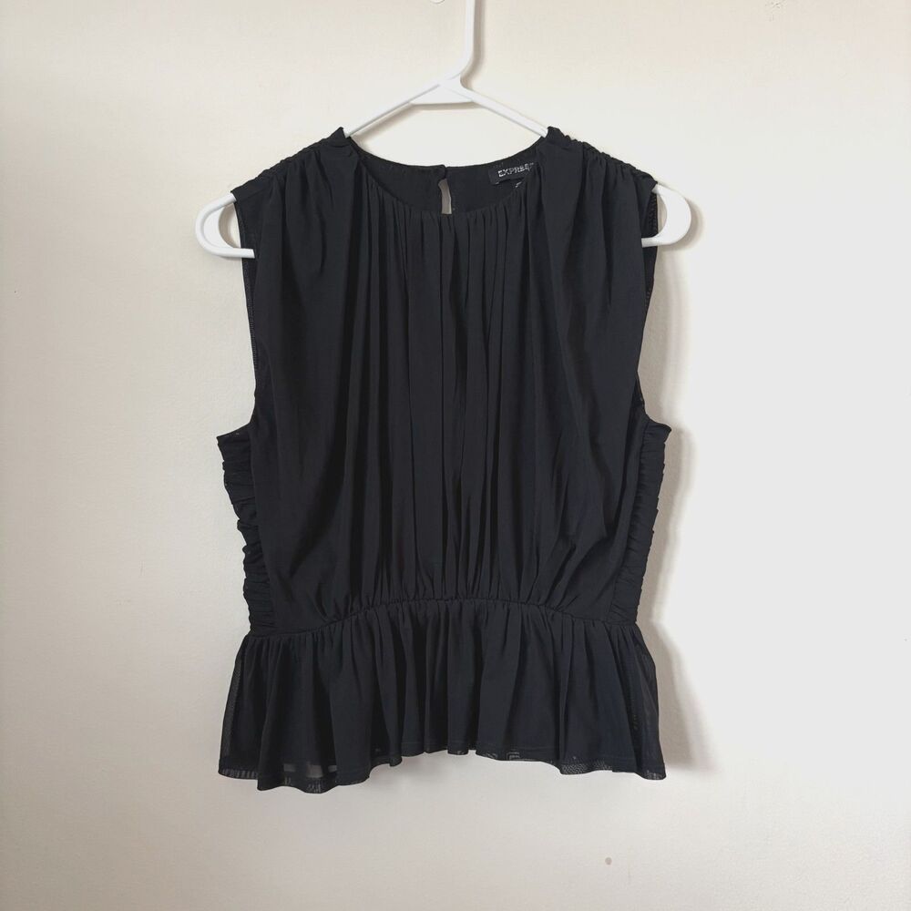 Express sleeveless Pleated Peplum top gathered neckline elastic waist S capsule